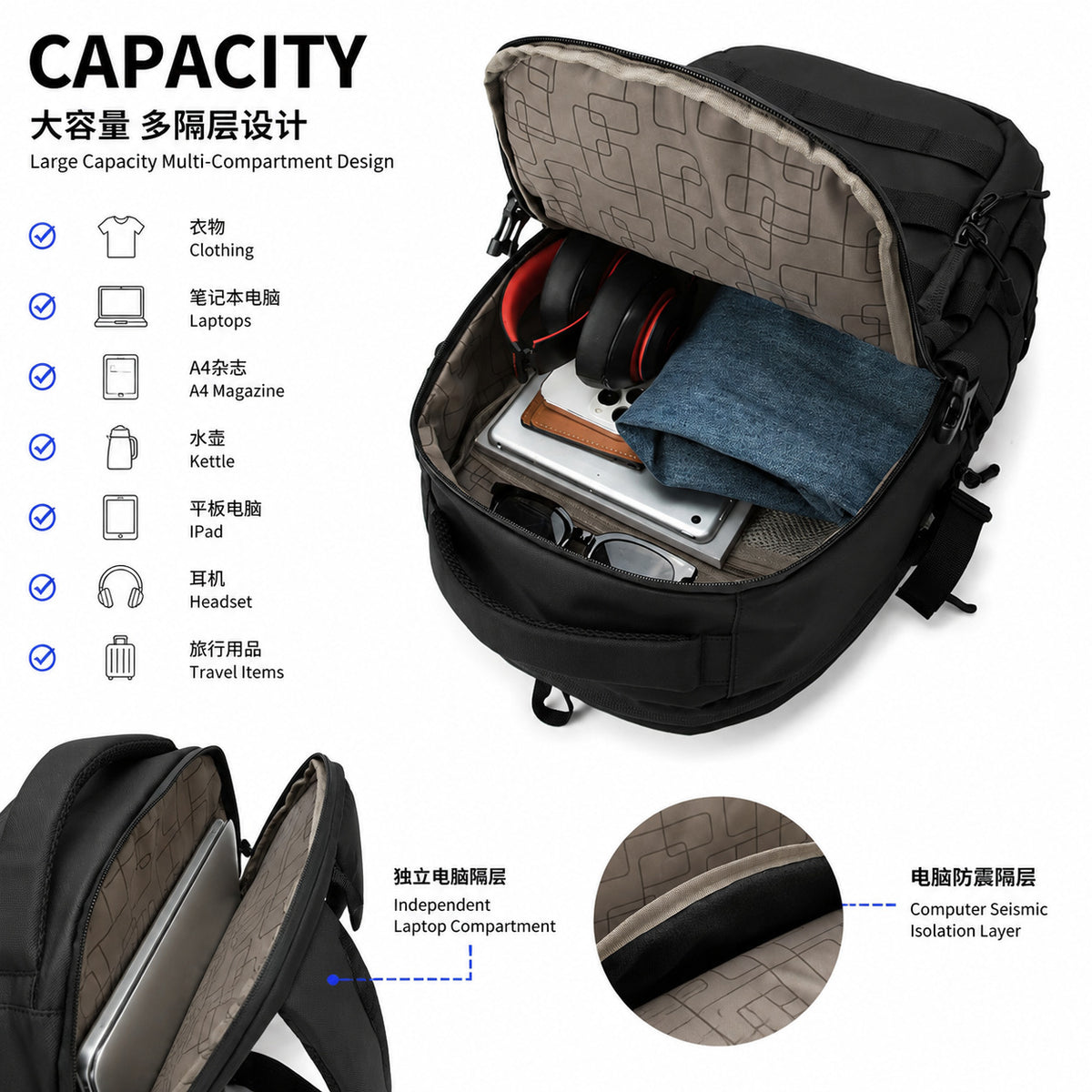 Military Tactical Backpack - Large Capacity Multi-Pocket Waterproof Outdoor Double Shoulder Pack