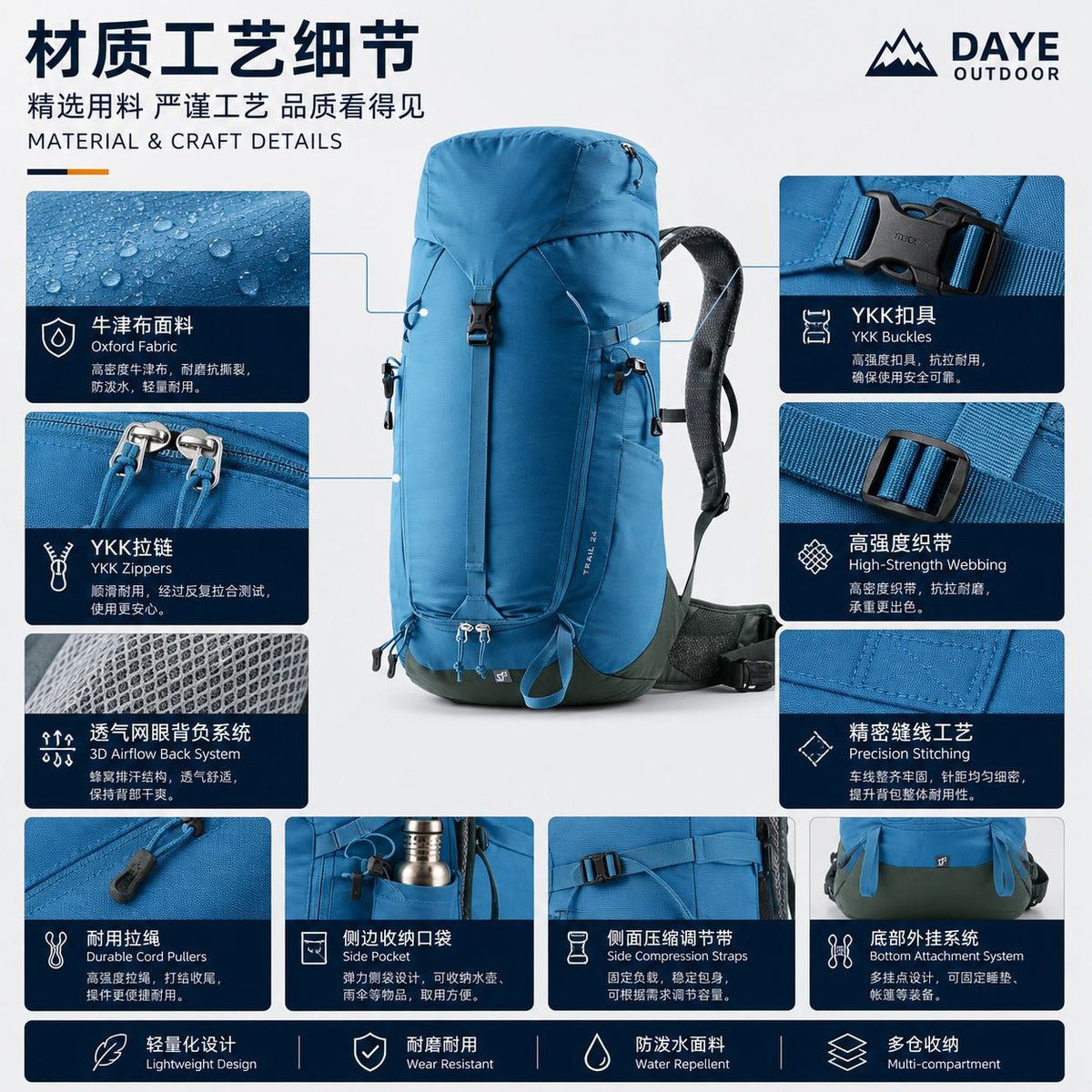 Mountaineering Daypack 30L - Waterproof Custom Logo Hiking Backpack