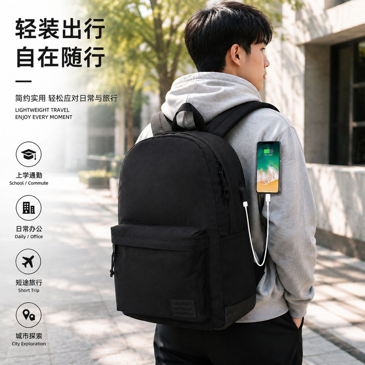College Student Travel Backpack - Large Capacity Waterproof Breathable Commuter Weekend Daypack