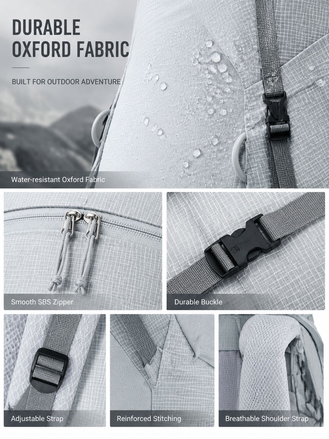 50L Oxford Hiking Backpack - Large Capacity Lightweight Water-Repellent Travel Trekking Pack