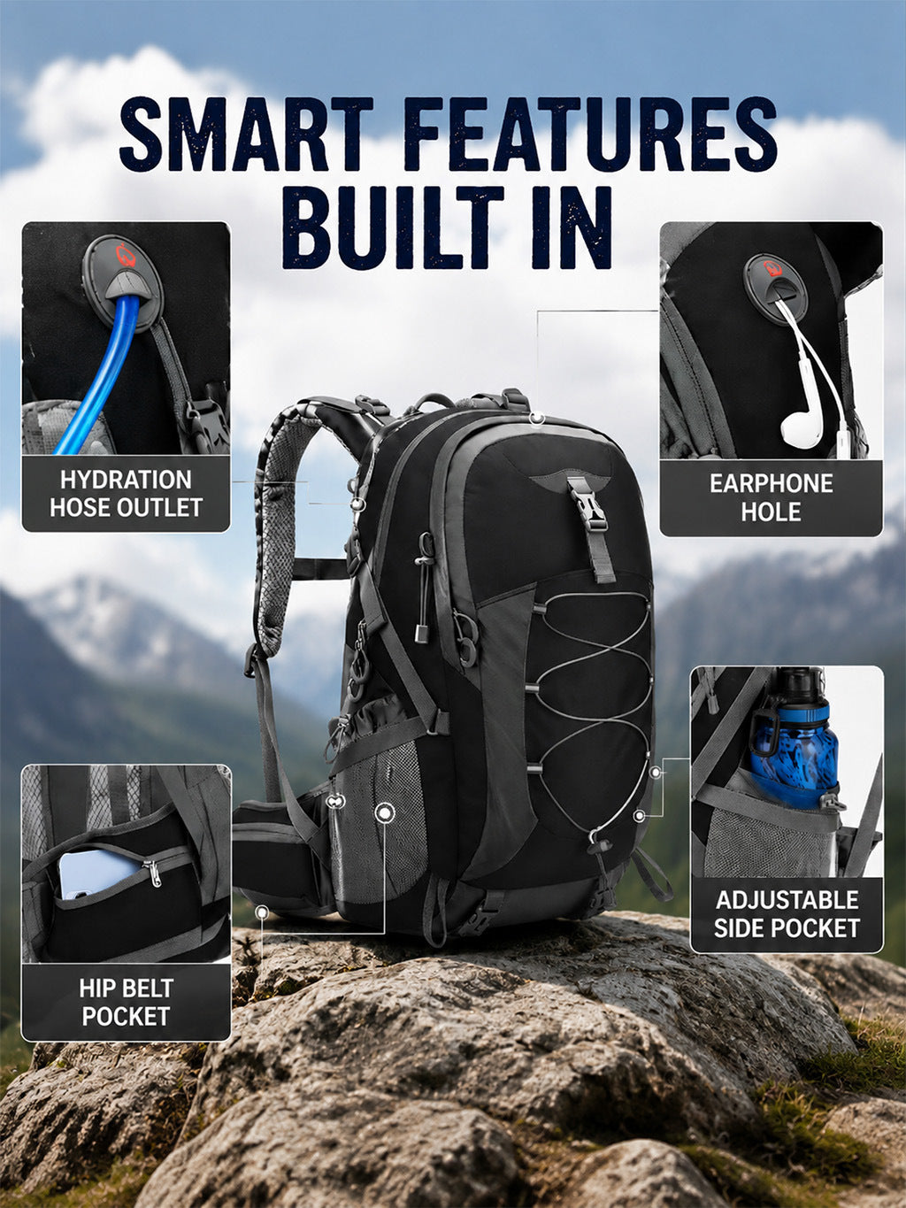 50L Hiking Backpack - Waterproof Lightweight with Rain Cover Camping Travel Mountaineering Daypack
