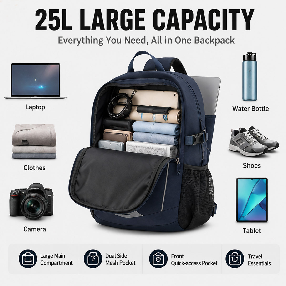 25L Lightweight Hiking Backpack - Waterproof Outdoor Travel Unisex Daypack