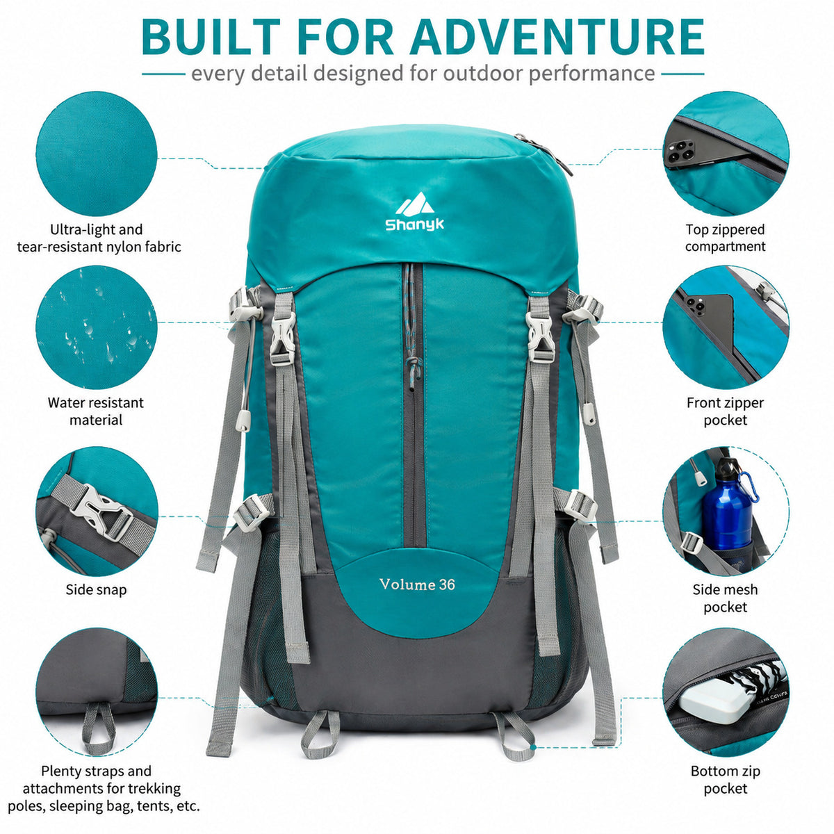 Hiking Backpack 55L - Curved Shoulder Strap Waterproof Lightweight Travel Mountaineering Pack