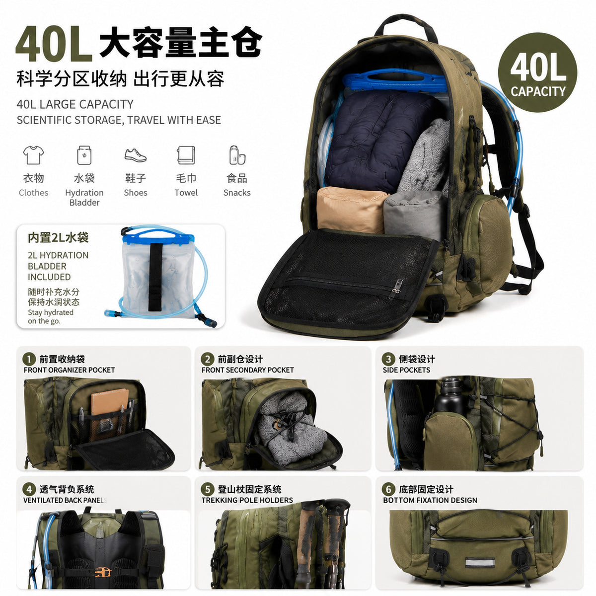 Lightweight Travel Backpack - Large Capacity Multi-Function Waterproof Hiking Mountaineering Bag