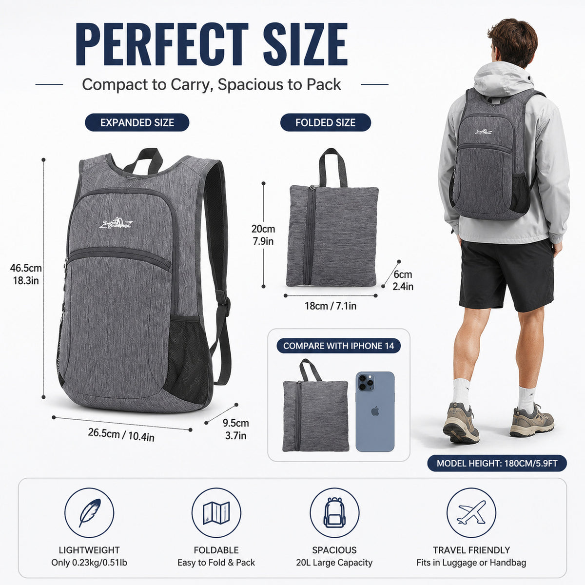 Foldable Travel Backpack - Lightweight Waterproof Unisex Outdoor Hiking Trekking Daypack