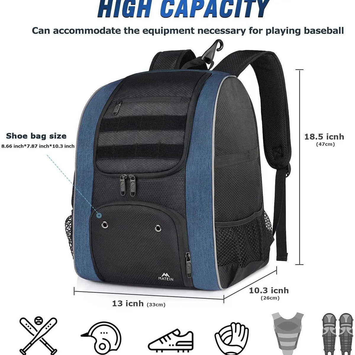 Baseball Softball Equipment Bag - Backpack Style for Kids Adults Training Game Sports Gear Pack