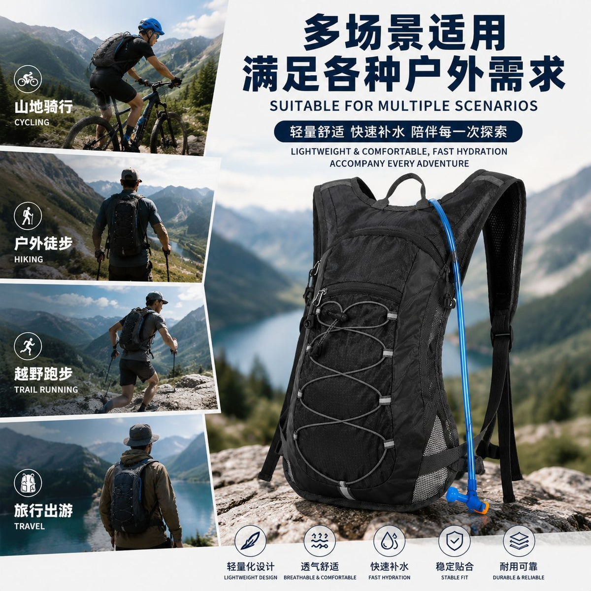 Off-Road Hydration Backpack - OEM/ODM Trail Running Cycling Hiking Outdoor Sports Daypack