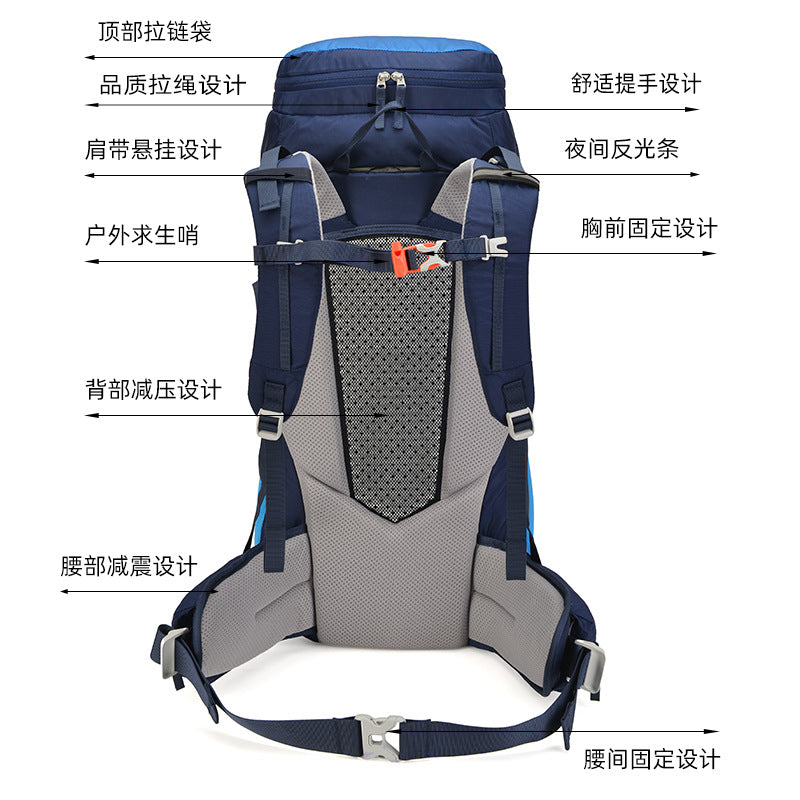 50L Hiking Backpack - Large Capacity Outdoor Trekking Pack with Rain Cover Breathable