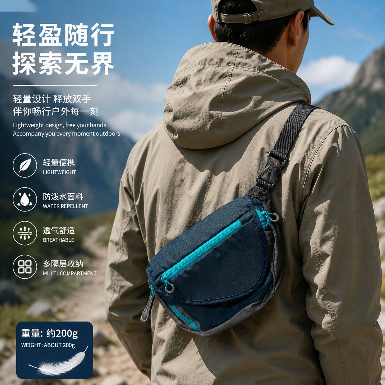 Lightweight Outdoor Waist Pack - Waterproof Running Cycling Hiking Multi-Purpose Sling Bag