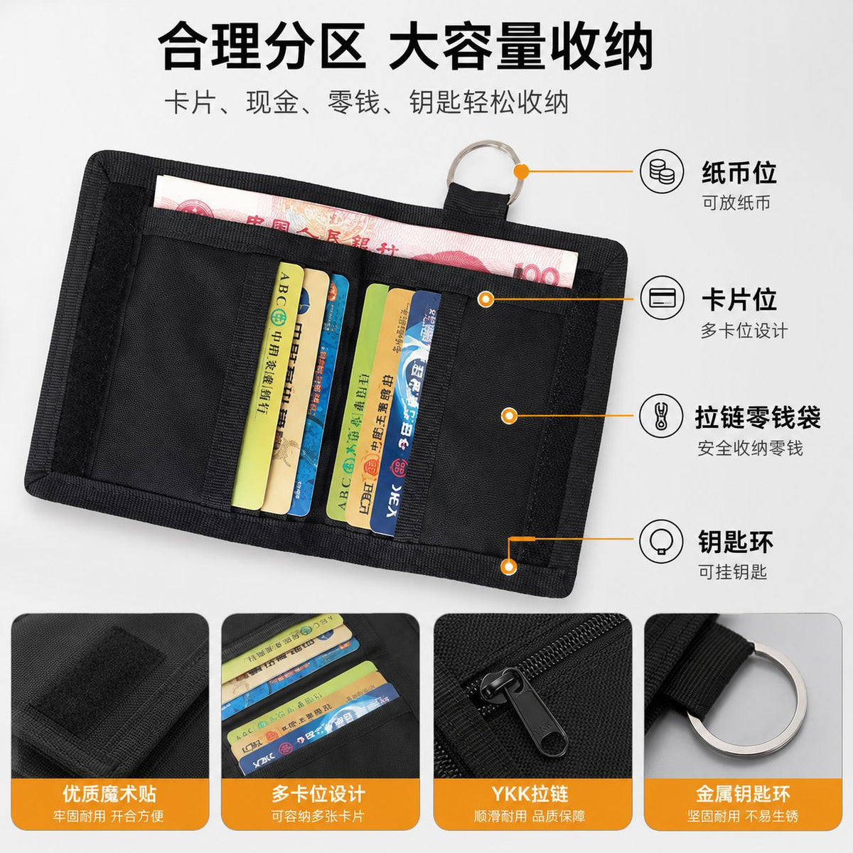 CORDURA Nylon Wallet - 1680D Ballistic Lanyard Bifold Durable Portable Men's Money Clip Wallet