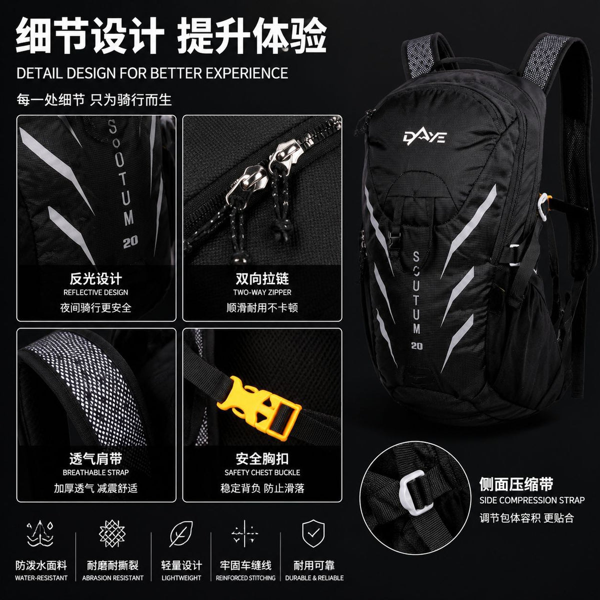 Large Capacity Cycling Hydration Backpack - Waterproof Nylon Breathable Suspension Running Pack