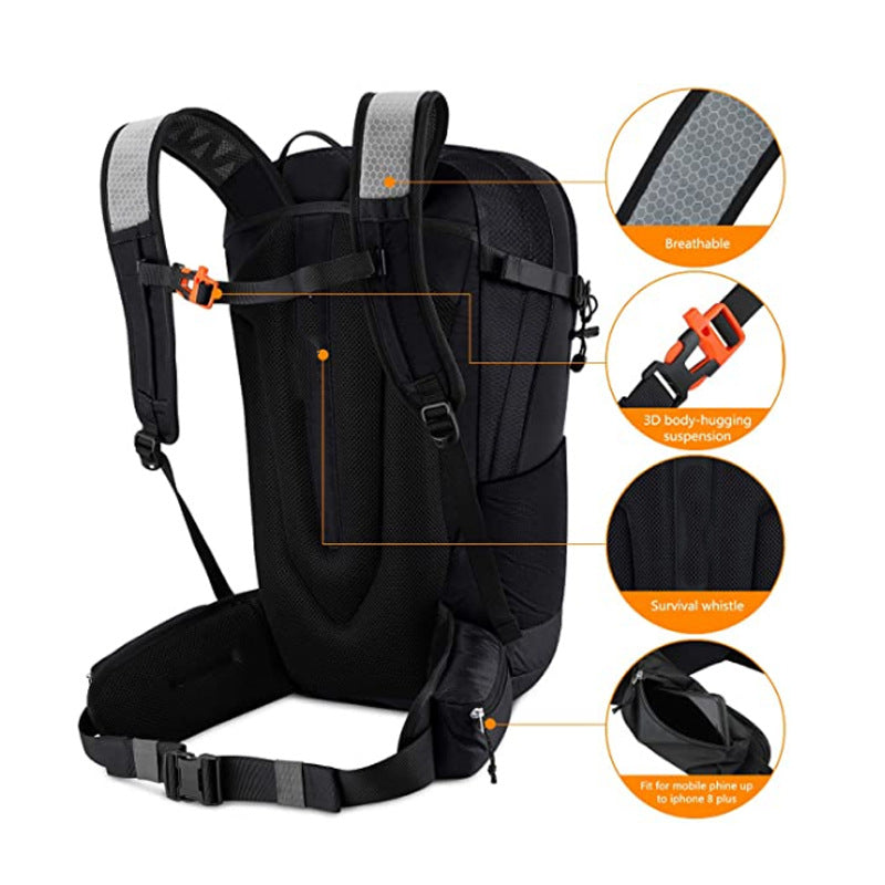 40L Waterproof Nylon Travel Backpack - Large Capacity with Rain Cover Hydration Compartment