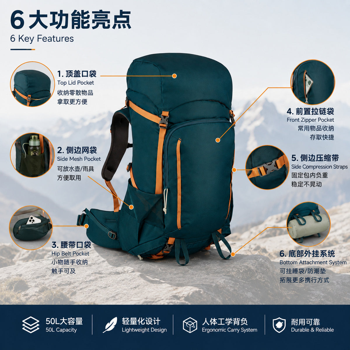Trekking Travel Backpack - Heavy-Duty Double Shoulder Design for Men & Women