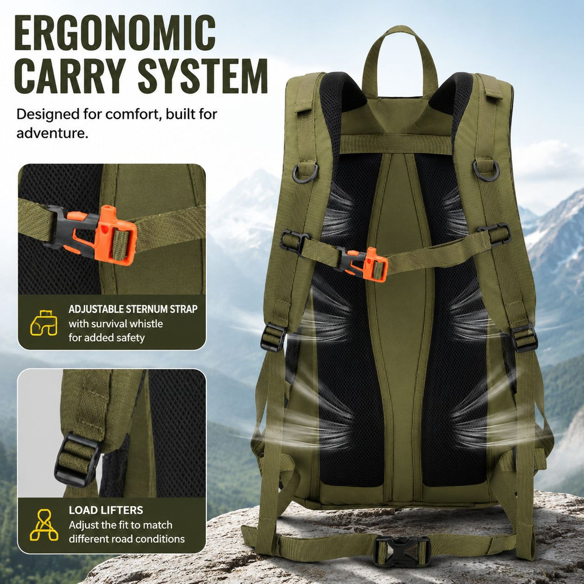 35L Ultralight Hiking Backpack - Waterproof Breathable with Rain Cover Outdoor Travel Daypack