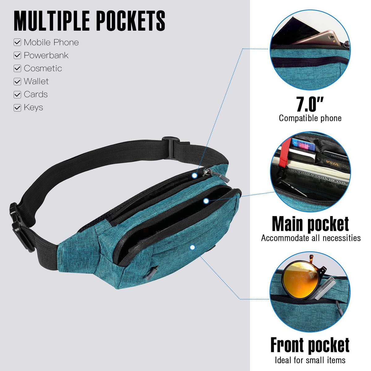 Waterproof Running Waist Pack - Phone Bag Unisex Sports Fitness Small Multi-Function Sling