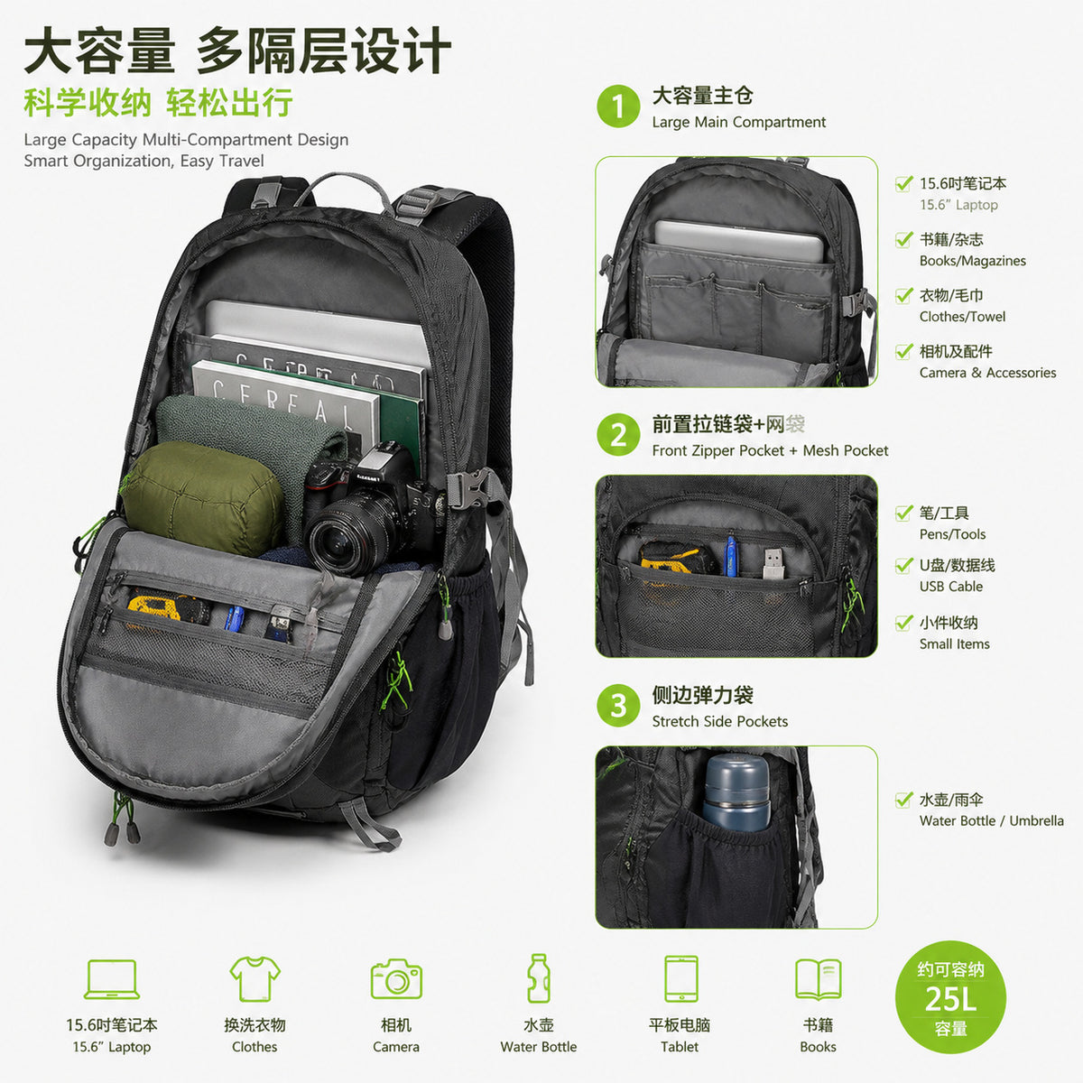 Large Capacity Hiking Backpack - Waterproof Trekking Daypack with Custom Logo Option
