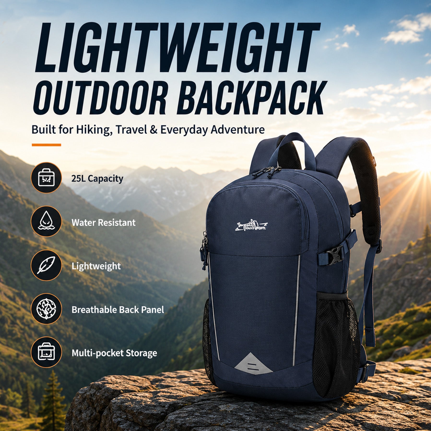 25L Lightweight Hiking Backpack - Waterproof Outdoor Travel Unisex Daypack