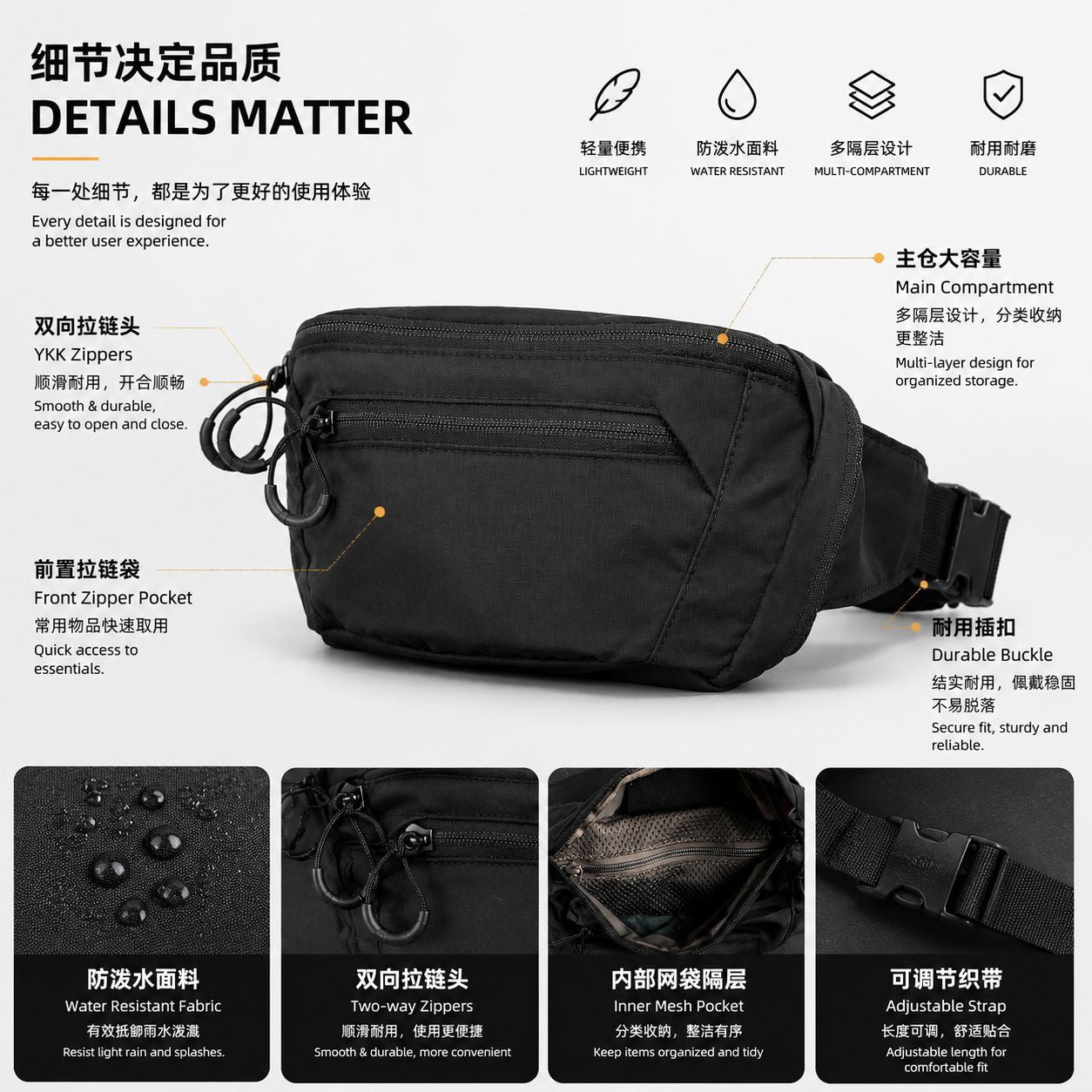RPET Sling Waist Pack - Outdoor Sports Running Hiking Unisex Chest Bag