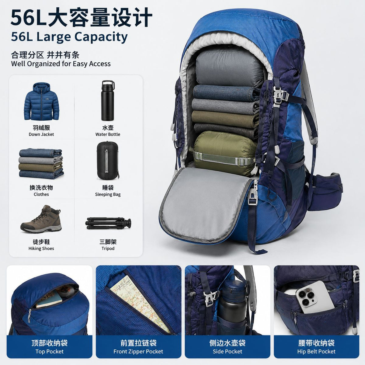 Outdoor Hiking Backpack - Waterproof Wear-Resistant Travel Camping Climbing Multi-Function Daypack