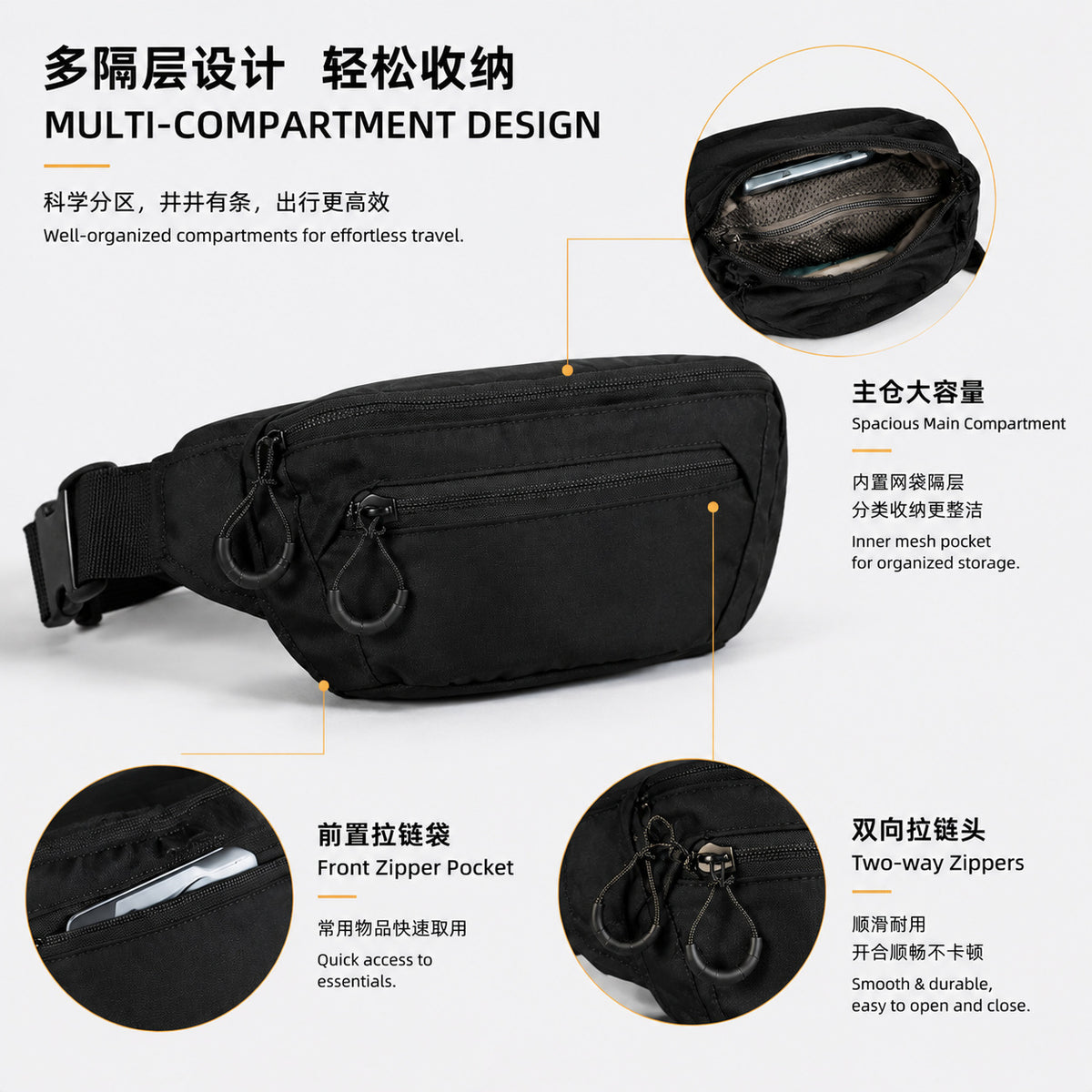 RPET Sling Waist Pack - Outdoor Sports Running Hiking Unisex Chest Bag