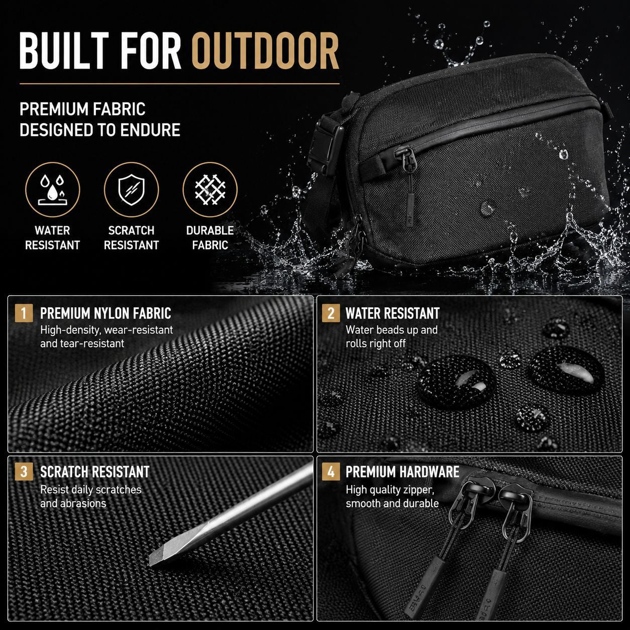 Men's Lightweight Commuter Sling Bag - Customizable Simple Casual Travel Crossbody Waist Pack