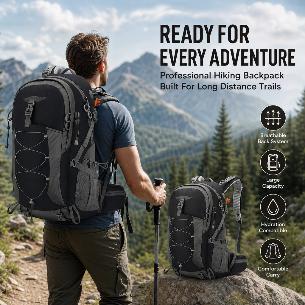 50L Hiking Backpack - Waterproof Lightweight with Rain Cover Camping Travel Mountaineering Daypack