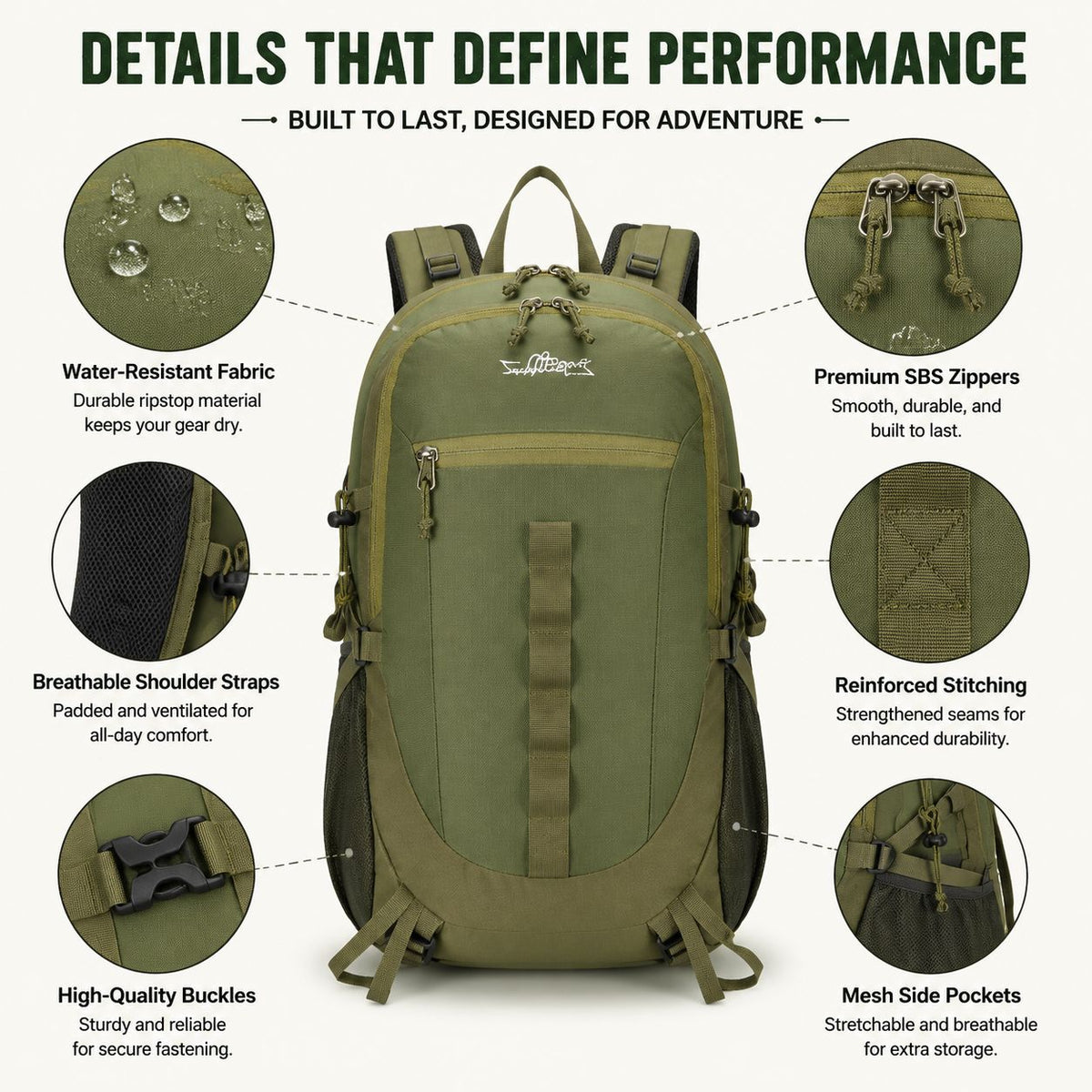 35L Ultralight Hiking Backpack - Waterproof Breathable with Rain Cover Outdoor Travel Daypack