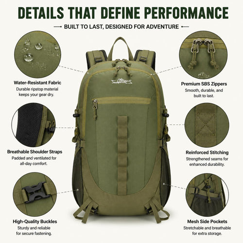 35L Ultralight Hiking Backpack - Waterproof Breathable with Rain Cover Outdoor Travel Daypack