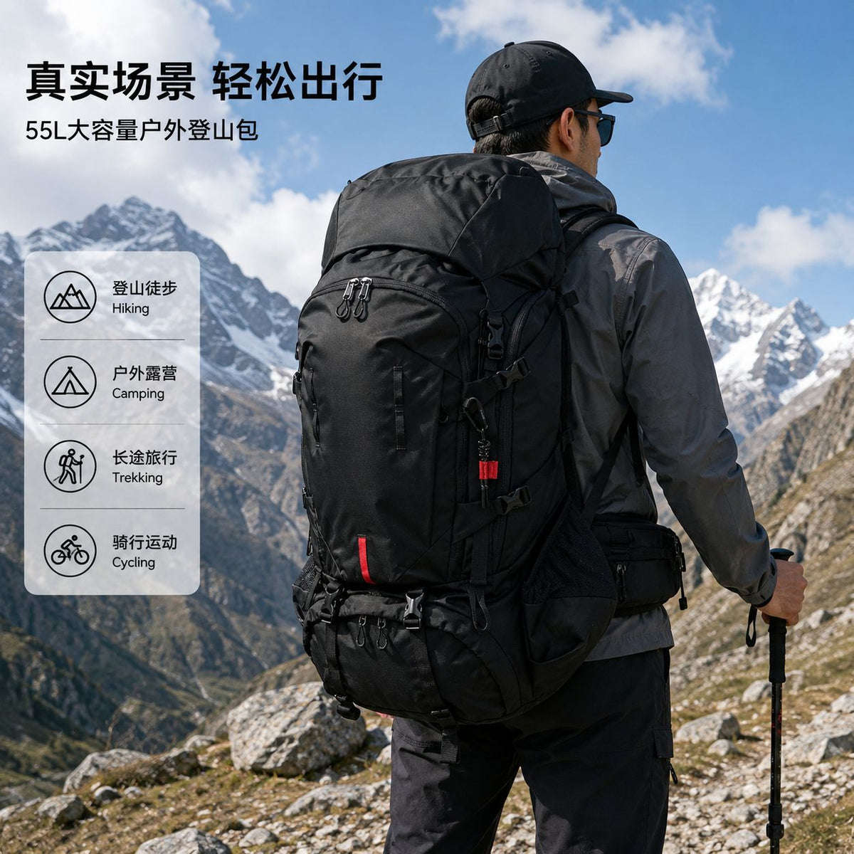 Large Capacity Outdoor Hiking Backpack - Unisex Heavy-Duty Trekking Travel Pack