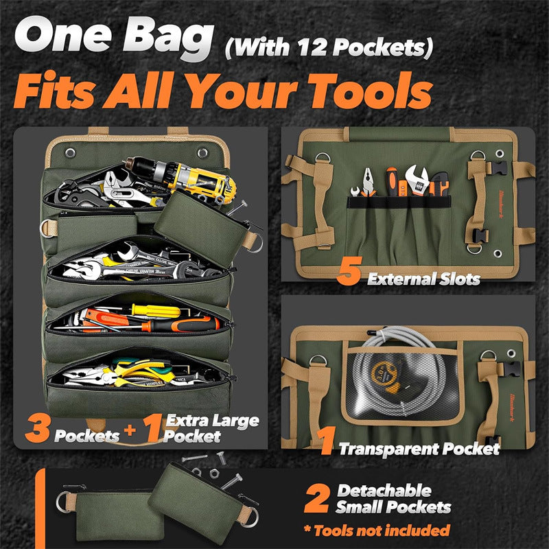 Green Oxford Tool Bag - Multi-Pocket Durable Thickened Work Storage Bag