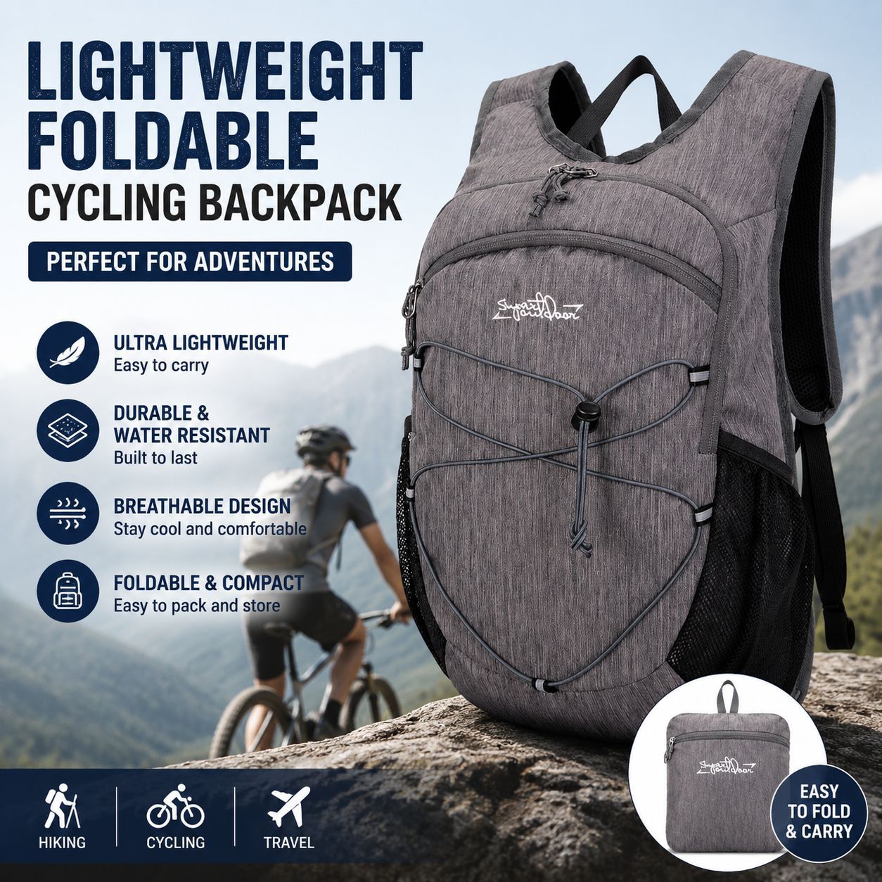 20L Water-Repellent Ultralight Hiking Backpack - Sports Waterproof Breathable Cycling Daypack