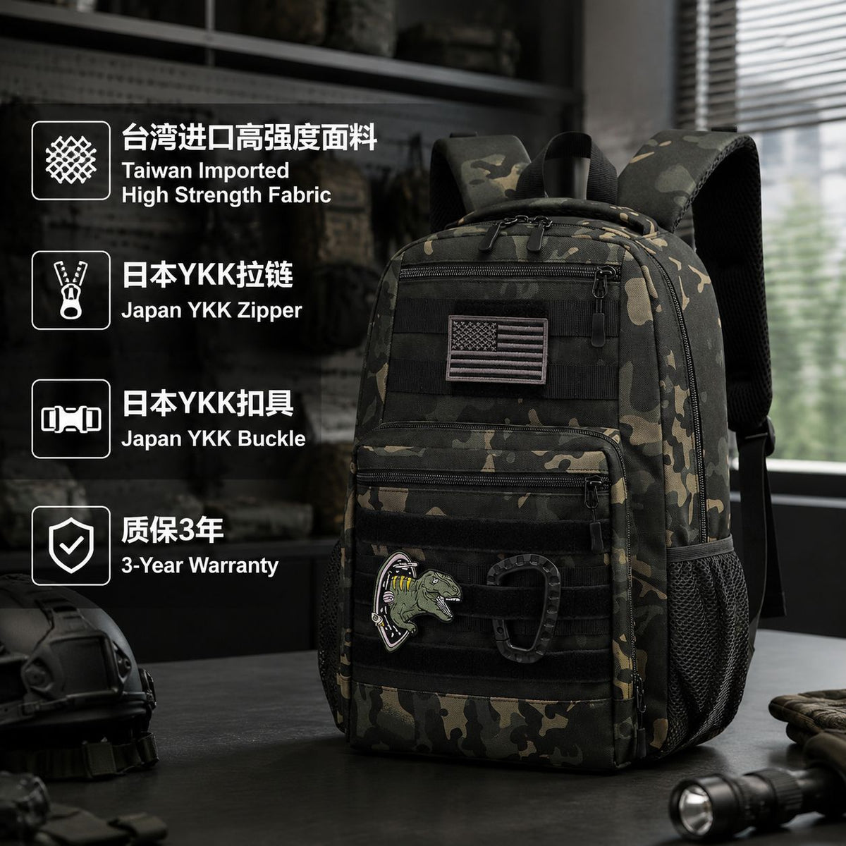 Camo Camping Backpack - Multi-Pocket Waterproof Wear-Resistant Outdoor Gear Pack